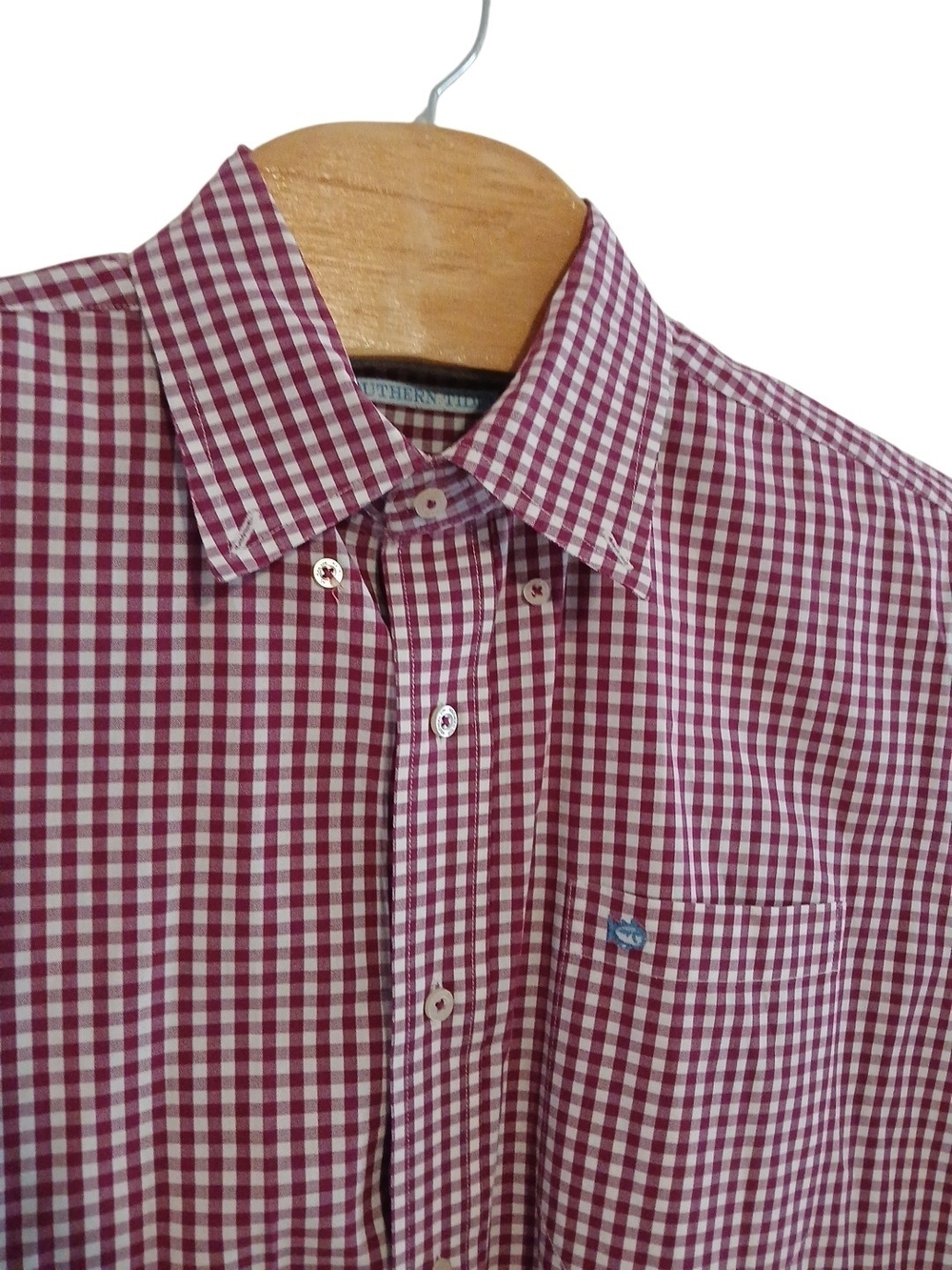 Southern Tide Check Burgundy Gingham Button-Down Shirt‎ Men Large